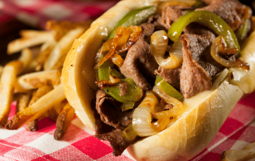 Make a delicious beef sandwich with grilled peppers and onions served with fries with an Old Time farm monthly beef share subscription in Pittsburgh
